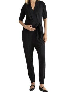 NWT Quince XS Black Super Soft French Terry Modal Maternity Nursing Jumpsuit